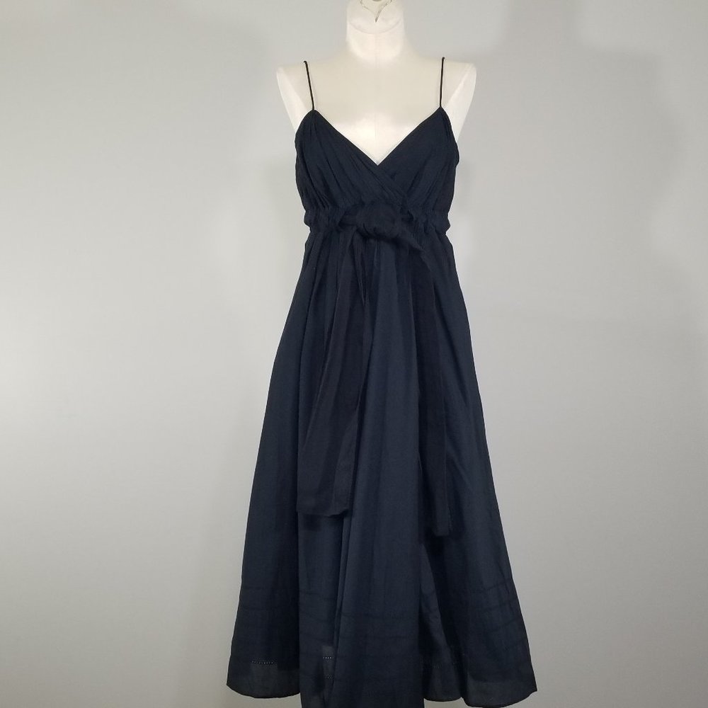 DVF Black Cotton Empire Waist Cut Work Cami Midi Dress Size 2 Womens